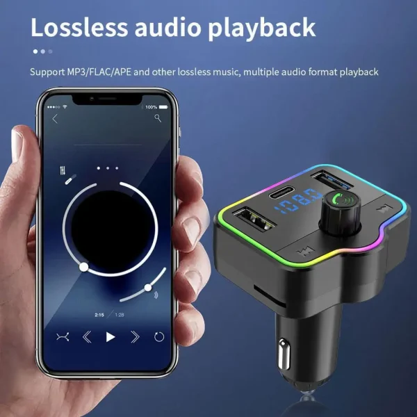 Car Bluetooth 5.0 FM Type-C Dual USB 3.1A Fast Charger Colorful – Image 2