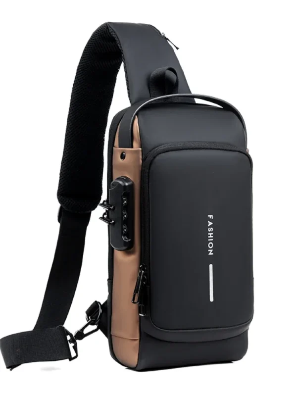 Men's Multifunction Anti-theft USB Shoulder Bag Man Crossbody - Color: Black & Brown