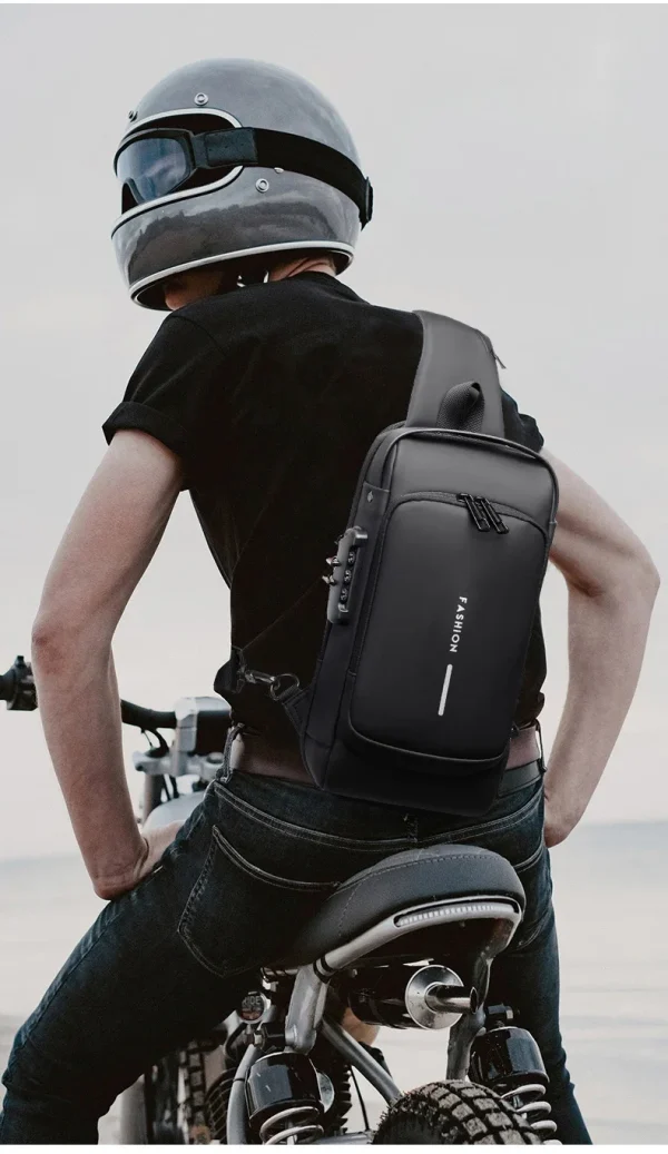 Men's Multifunction Anti-theft USB Shoulder Bag Man Crossbody - Color: All Black